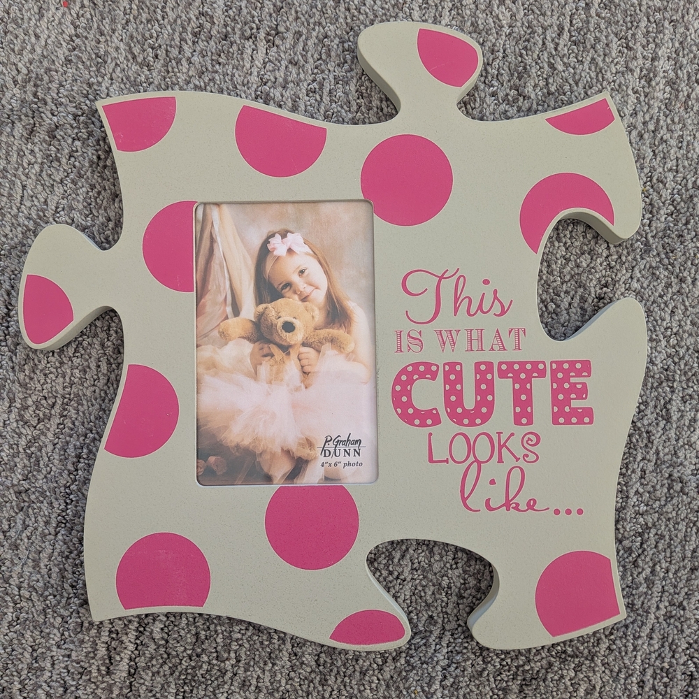 New P. Graham DUNN Charming Pink Polka Dot Puzzle Frame